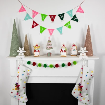 Northlight 20" White Christmas Stocking With Multicolor Pom-Poms And Tassels 3 Northlight 20" White Christmas Stocking With Multicolor Pom-Poms And Tassels