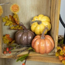 Northlight Set Of 3 Orange, Yellow And Brown Crackle Finish Fall Harvest Pumpkins 4"