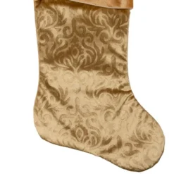Northlight 20.5" Gold Etched Velvet Christmas Stocking With Glitter Print And Metallic Trim -Northlight GUEST 8a326469 d6ce 4c9d 9fe0 f3df1bec37f6
