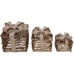 Northlight Lighted Rattan Gift Boxes With Burlap Bows Christmas Decorations - 9" - Set Of 3 -Northlight GUEST 923bbed4 2773 4add 9f73 0f78c1e32fdd