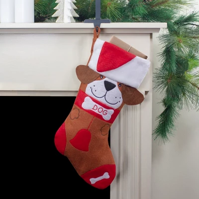 Northlight 17" Red And Brown "DOG" Embroidered Christmas Stocking With Cuff 3 Northlight 17" Red And Brown "DOG" Embroidered Christmas Stocking With Cuff