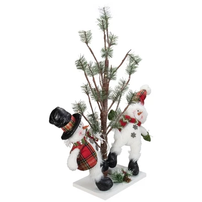 Northlight LED Lighted Snowmen Friends With Pine Tree Christmas Decoration - 34" 3 Northlight LED Lighted Snowmen Friends With Pine Tree Christmas Decoration - 34"