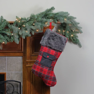 Northlight 20.5" Red And Black Plaid Christmas Stocking With Pocket And Faux Fur Cuff 3 Northlight 20.5" Red And Black Plaid Christmas Stocking With Pocket And Faux Fur Cuff