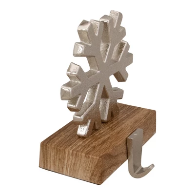 Northlight 6" Silver Snowflake On Wood Look Base Christmas Stocking Holder 4 Northlight 6" Silver Snowflake On Wood Look Base Christmas Stocking Holder - Image 2