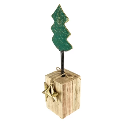 Northlight Metal Tree With Stars And Chunky Wooden Base Christmas Decoration - 16.75" - Green 6 Northlight Metal Tree With Stars And Chunky Wooden Base Christmas Decoration - 16.75" - Green - Image 4