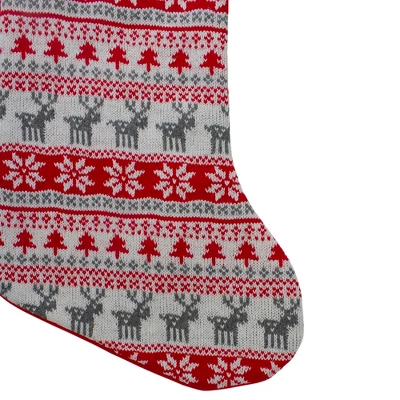 Northlight Nordic Print With Faux Fur Cuff Christmas Stocking - Red/White 4 Northlight Nordic Print With Faux Fur Cuff Christmas Stocking - Red/White - Image 2