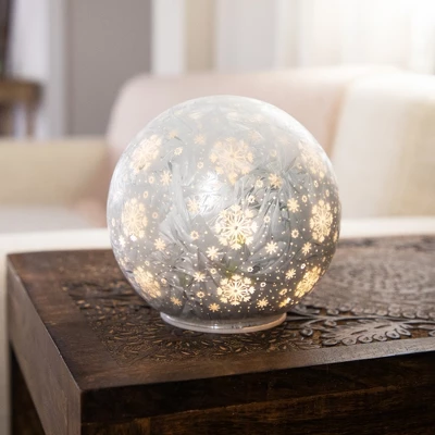 Northlight LED Lighted Snowflakes Glass Globe Christmas Decoration - 6" - White 3 Northlight LED Lighted Snowflakes Glass Globe Christmas Decoration - 6" - White