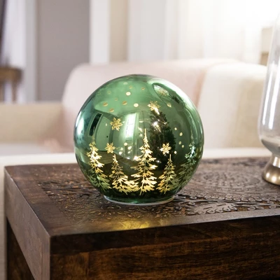 Northlight LED Lighted Pine Trees And Snowflakes Glass Globe Christmas Decoration - 6" 3 Northlight LED Lighted Pine Trees And Snowflakes Glass Globe Christmas Decoration - 6"