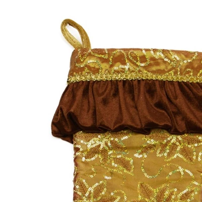 Northlight 19" Gold Sequined Floral Venetian Style Ruffle Cuff Christmas Stocking 4 Northlight 19" Gold Sequined Floral Venetian Style Ruffle Cuff Christmas Stocking - Image 2