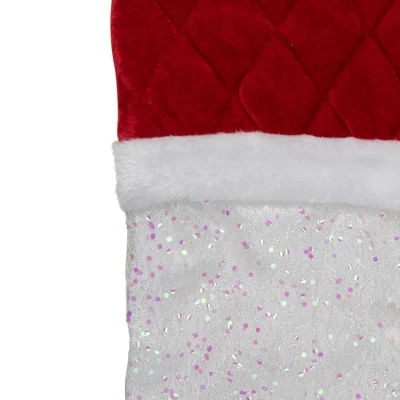 Northlight 22.25" LED Lighted White Iridescent Glittered Christmas Stocking With Red Cuff 4 Northlight 22.25" LED Lighted White Iridescent Glittered Christmas Stocking With Red Cuff - Image 2
