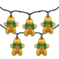 Northlight Gingerbread Man With Bowties Christmas Light Set - Clear - 7.5' Green Wire - 10ct
