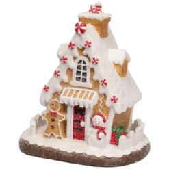 Northlight Snowy Gingerbread Peppermint House With Snowman Christmas Decoration - 11" -Northlight GUEST b0ca5ab6 4bd0 4ef9 b9cf 434130b45f91