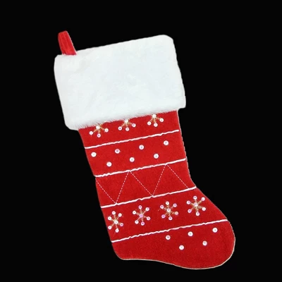 Northlight 19" Red And White Embroidered Snowflake Cuffed Christmas Stocking 3 Northlight 19" Red And White Embroidered Snowflake Cuffed Christmas Stocking