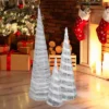 Northlight Glittered Cone Tree Christmas Decoration - 23.5 - White And Silver - Set Of 3
