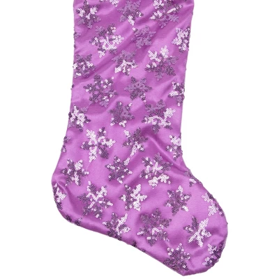 Northlight 19" Purple Sequin Snowflake Christmas Stocking With White Faux Fur Cuff 5 Northlight 19" Purple Sequin Snowflake Christmas Stocking With White Faux Fur Cuff - Image 3