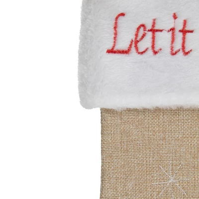 Northlight 19" Beige And Red Burlap "Let It Snow" Bird Christmas Stocking 5 Northlight 19" Beige And Red Burlap "Let It Snow" Bird Christmas Stocking - Image 3