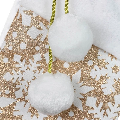 Northlight 20.5" Glittered Gold Christmas Stocking With Snowflakes And Pom Poms 4 Northlight 20.5" Glittered Gold Christmas Stocking With Snowflakes And Pom Poms - Image 2