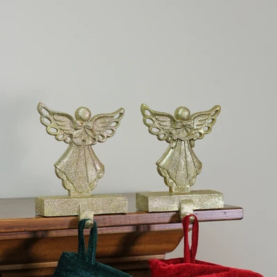 Northlight Angel Glittered Christmas Stocking Holders - 5.5" - Gold - Set Of 2 8 Northlight Angel Glittered Christmas Stocking Holders - 5.5" - Gold - Set Of 2 - Image 6