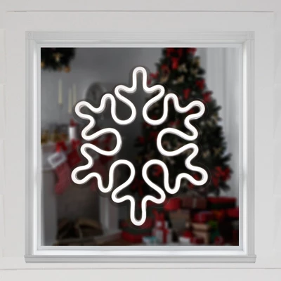 Northlight 15" White LED Lighted Neon Style Snowflake Christmas Window Silhouette 3 Northlight 15" White LED Lighted Neon Style Snowflake Christmas Window Silhouette