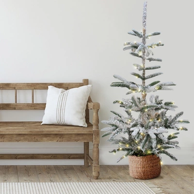 Northlight Real Touch™️ Pre-Lit Slim Flocked Nordmann Fir Artificial Christmas Tree - 6.5' - Warm Clear LED Lights 3 Northlight Real Touch™️ Pre-Lit Slim Flocked Nordmann Fir Artificial Christmas Tree - 6.5' - Warm Clear LED Lights