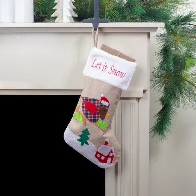 Northlight 19" Beige And Red Burlap "Let It Snow" Bird Christmas Stocking 3 Northlight 19" Beige And Red Burlap "Let It Snow" Bird Christmas Stocking