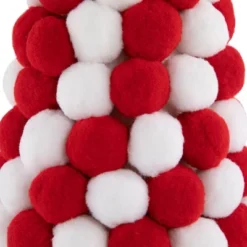 Northlight Pom Pom Cone Tree Christmas Decoration - 13" - White And Red -Northlight GUEST bdfe78a0 3b87 4df7 9233 60767d666015