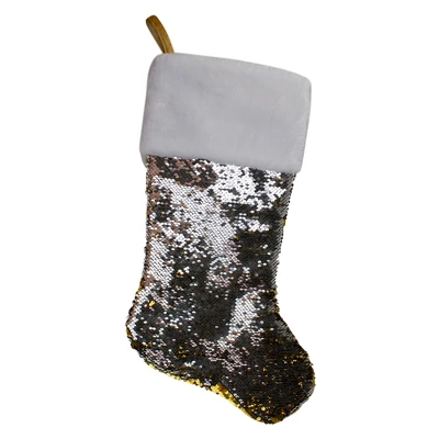 Northlight 22.75" Gold And Silver Reversible Sequined Christmas Stocking 4 Northlight 22.75" Gold And Silver Reversible Sequined Christmas Stocking - Image 2