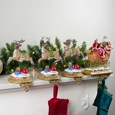 Northlight Santa And Reindeer Christmas Stocking Holders - 9.5" - Set Of 4 3 Northlight Santa And Reindeer Christmas Stocking Holders - 9.5" - Set Of 4
