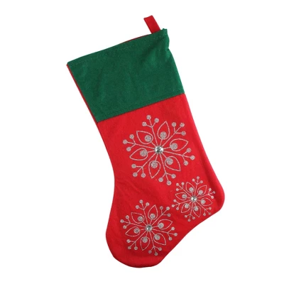 Northlight 19" Red And Green Felt Christmas Stocking With Snowflakes 4 Northlight 19" Red And Green Felt Christmas Stocking With Snowflakes - Image 2