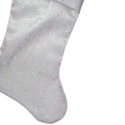 Northlight 22.25" White With Pink Iridescent Glitter Christmas Stocking With Satin Cuff 5 Northlight 22.25" White With Pink Iridescent Glitter Christmas Stocking With Satin Cuff - Image 3