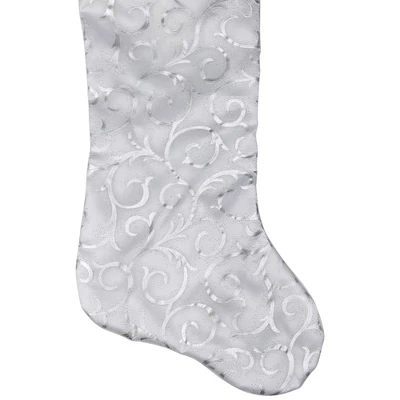 Northlight 19” White And Silver Filigree Christmas Stocking With Bows 5 Northlight 19” White And Silver Filigree Christmas Stocking With Bows - Image 3