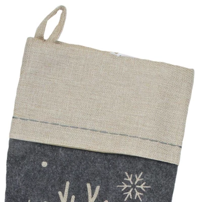 Northlight 20" Burlap Christmas Stocking With Gray Felt Animal Stencil Design And Burlap Cuff 4 Northlight 20" Burlap Christmas Stocking With Gray Felt Animal Stencil Design And Burlap Cuff - Image 2
