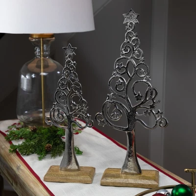 Northlight Starry Trees Metal Christmas Decorations - 18.5" - Silver - Set Of 2 3 Northlight Starry Trees Metal Christmas Decorations - 18.5" - Silver - Set Of 2
