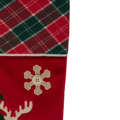 Northlight 20.5-Inch Red And Green Plaid Christmas Stocking With A Pine Tree And Moose 4 Northlight 20.5-Inch Red And Green Plaid Christmas Stocking With A Pine Tree And Moose - Image 2