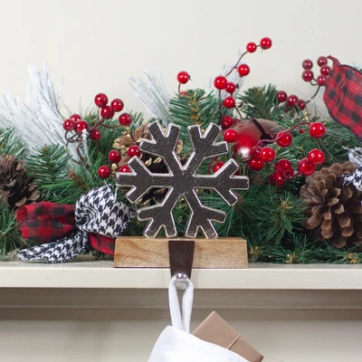 Northlight 6" Silver Snowflake On Wood Look Base Christmas Stocking Holder 3 Northlight 6" Silver Snowflake On Wood Look Base Christmas Stocking Holder