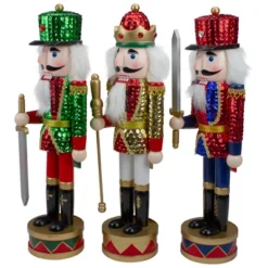 Northlight Set Of 3 Red Sequin Jacket Wooden Christmas Nutcrackers 14.25" -Northlight GUEST d46c786b 1da8 4243 a071 7cd097e88d9f