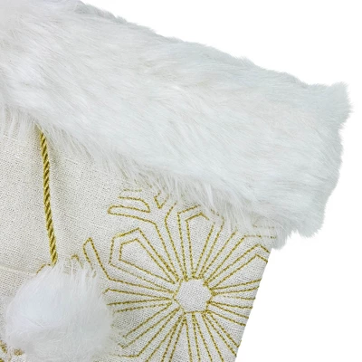 Northlight 20" Cream With Gold Snowflakes Christmas Stocking With Faux Fur Cuff 4 Northlight 20" Cream With Gold Snowflakes Christmas Stocking With Faux Fur Cuff - Image 2