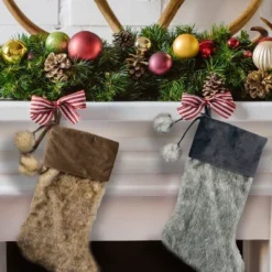 Northlight 20.5-Inch Gray Faux Fur Christmas Stocking With Corduroy Cuff And Pom Poms -Northlight GUEST d73022d2 71bc 4b4a 9e42 6e3337d90c91