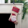 Northlight 19" Burlap Plaid Whimsical Santa Waiving Christmas Stocking -Northlight GUEST e2c40e28 ab2e 464f 82a6 6be9ac1f563e