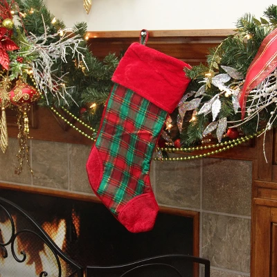 Northlight 19" Christmas Traditions Red, Green And Gold Woven Plaid And Velvet Stocking 3 Northlight 19" Christmas Traditions Red, Green And Gold Woven Plaid And Velvet Stocking