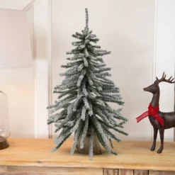 Northlight Potted Flocked Downswept Mini Village Pine Medium Artificial Christmas Tree - 2' - Unlit