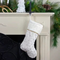 Northlight 20" Cream And Gold Christmas Stocking With Faux Fur