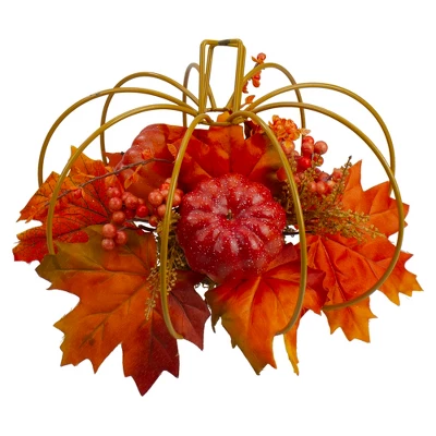 Northlight 12" Autumn Harvest Maple Leaf And Berry Pumpkin Tabletop Centerpiece 4 Northlight 12" Autumn Harvest Maple Leaf And Berry Pumpkin Tabletop Centerpiece - Image 2