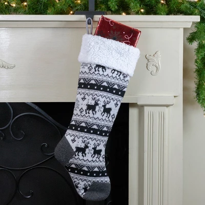 Northlight 21" Black, Gray And White Rustic Lodge Knit Christmas Stocking With High Pile Fleece Cuff 3 Northlight 21" Black, Gray And White Rustic Lodge Knit Christmas Stocking With High Pile Fleece Cuff