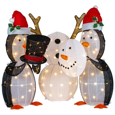 Northlight LED Lighted Penguins Building Snowman Outdoor Christmas Decoration - 35" - Set Of 3 4 Northlight LED Lighted Penguins Building Snowman Outdoor Christmas Decoration - 35" - Set Of 3 - Image 2