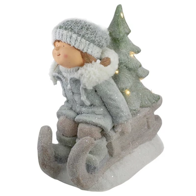 Northlight Lighted Girl On A Sled With Tree Christmas Decoration - 15" - Warm White Lights 4 Northlight Lighted Girl On A Sled With Tree Christmas Decoration - 15" - Warm White Lights - Image 2