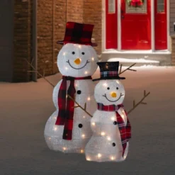 Northlight Lighted Tinsel Snowmen Family Christmas Yard Decorations - Clear Lights - Set Of 2