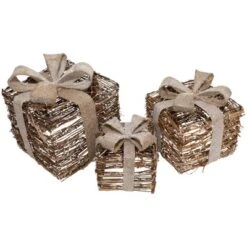 Northlight Lighted Rattan Gift Boxes With Burlap Bows Christmas Decorations - 9" - Set Of 3 -Northlight GUEST f7723008 1fbe 42a2 8dac 3f5bc02e9c0f