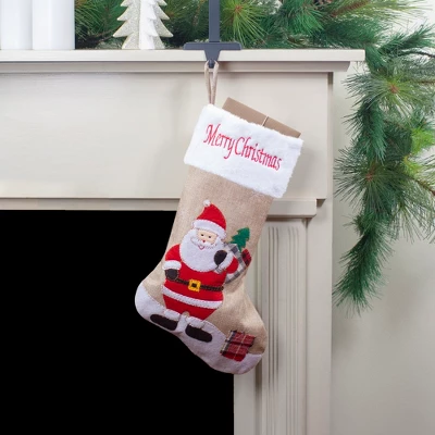 Northlight 19" Beige And Red Burlap "Merry Christmas" Santa Christmas Stocking 3 Northlight 19" Beige And Red Burlap "Merry Christmas" Santa Christmas Stocking