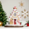 Northlight Snowy Gingerbread Peppermint House With Snowman Christmas Decoration - 11"